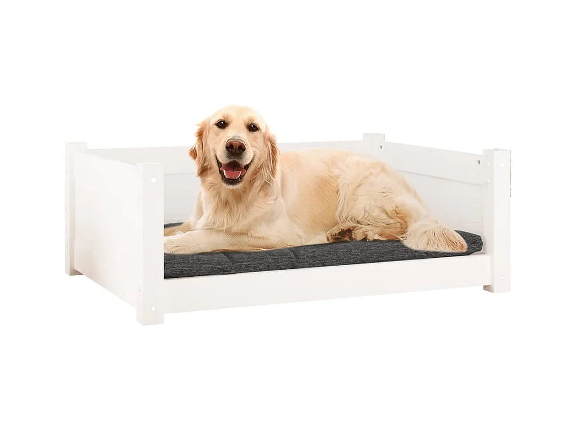 Cama para perros madera maciza de pino blanco 75,5x55,5x28 cm