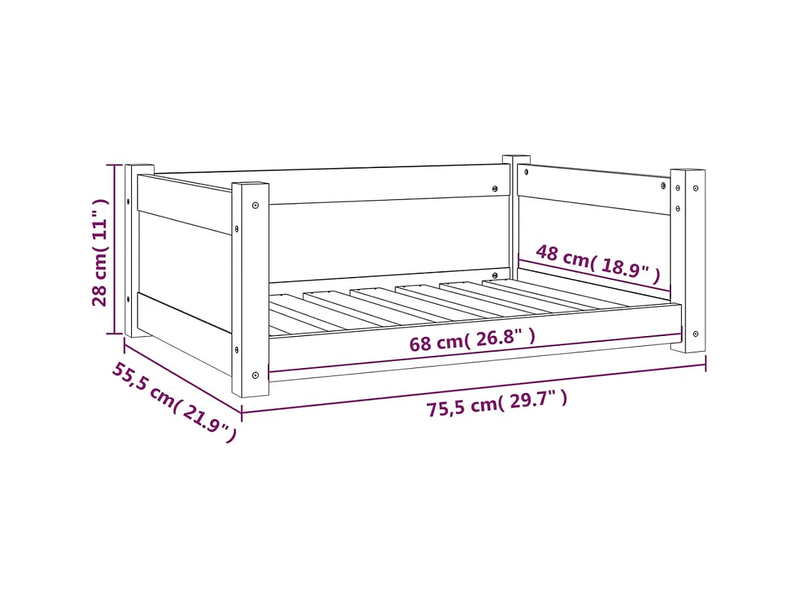 Cama para perros madera maciza de pino blanco 75,5x55,5x28 cm