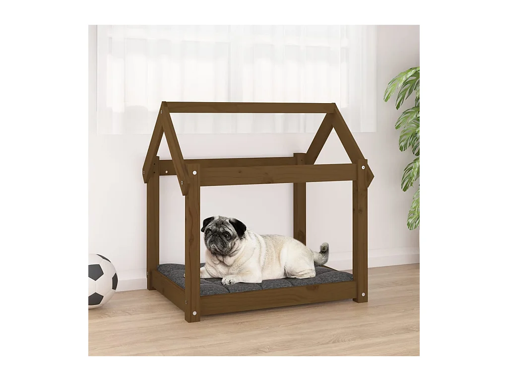Cama para perros madera maciza pino marrón miel 71x55x70 cm
