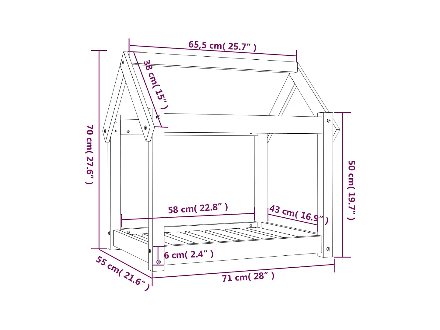 Cama para perros madera maciza pino marrón miel 71x55x70 cm