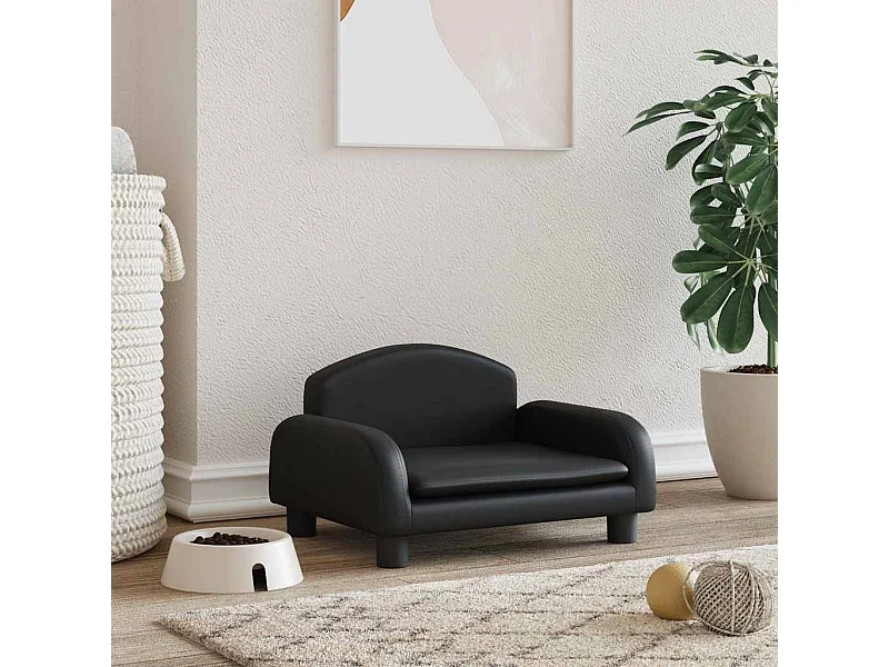 Cama para perros de cuero sintético negra 50x40x30 cm