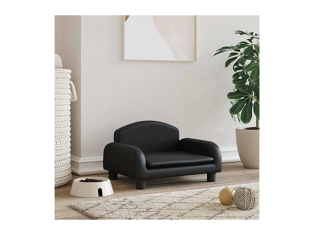 Cama para perros de cuero sintético negra 50x40x30 cm