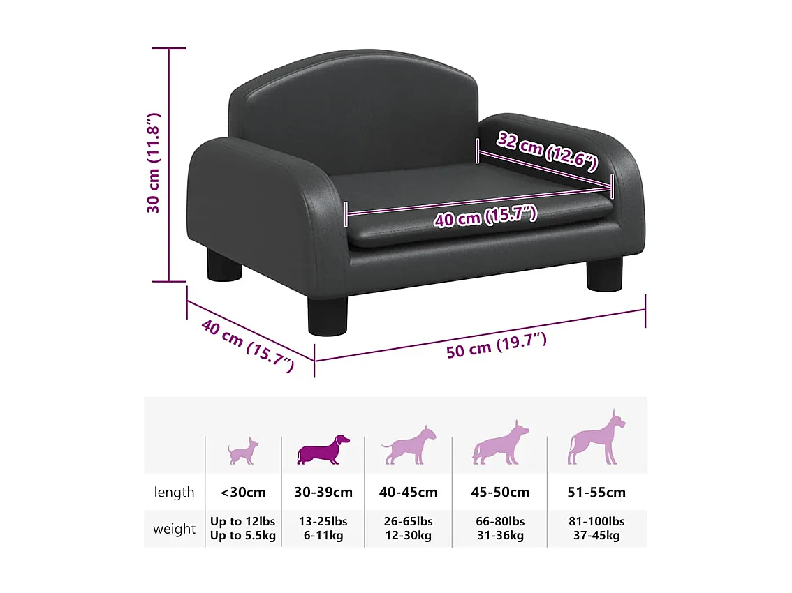 Cama para perros de cuero sintético negra 50x40x30 cm