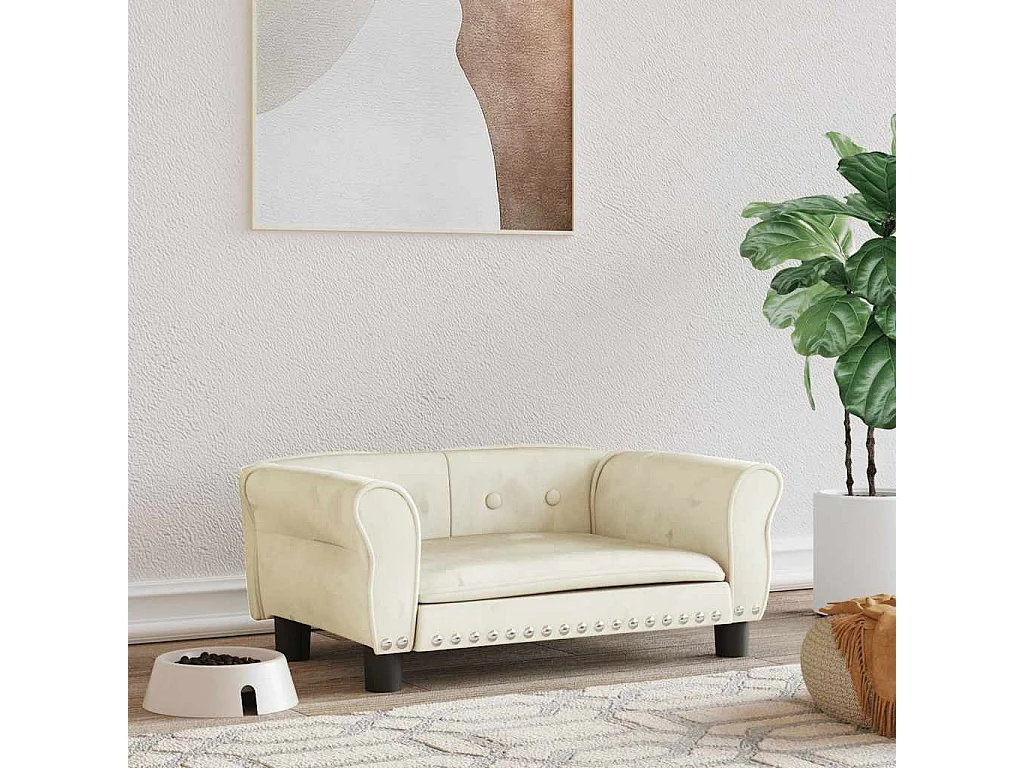 Cama para cães 70x45x30 cm veludo cor creme