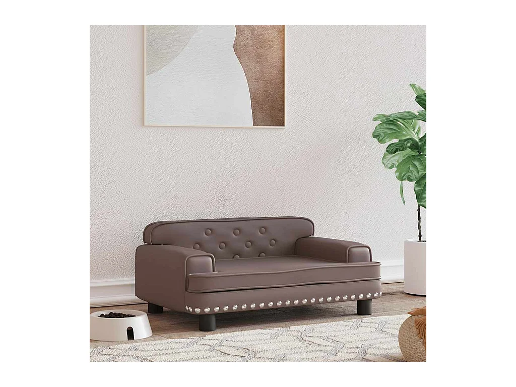 Cama para perros de cuero sintético marrón 70x45x30 cm