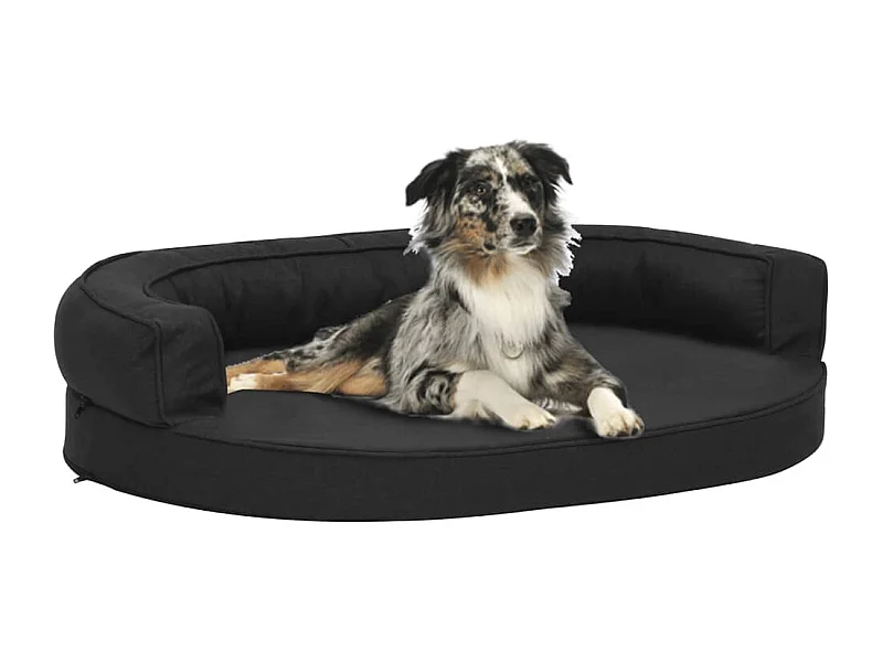 Colchón de cama de perro ergonómico aspecto lino negro 75x53cm