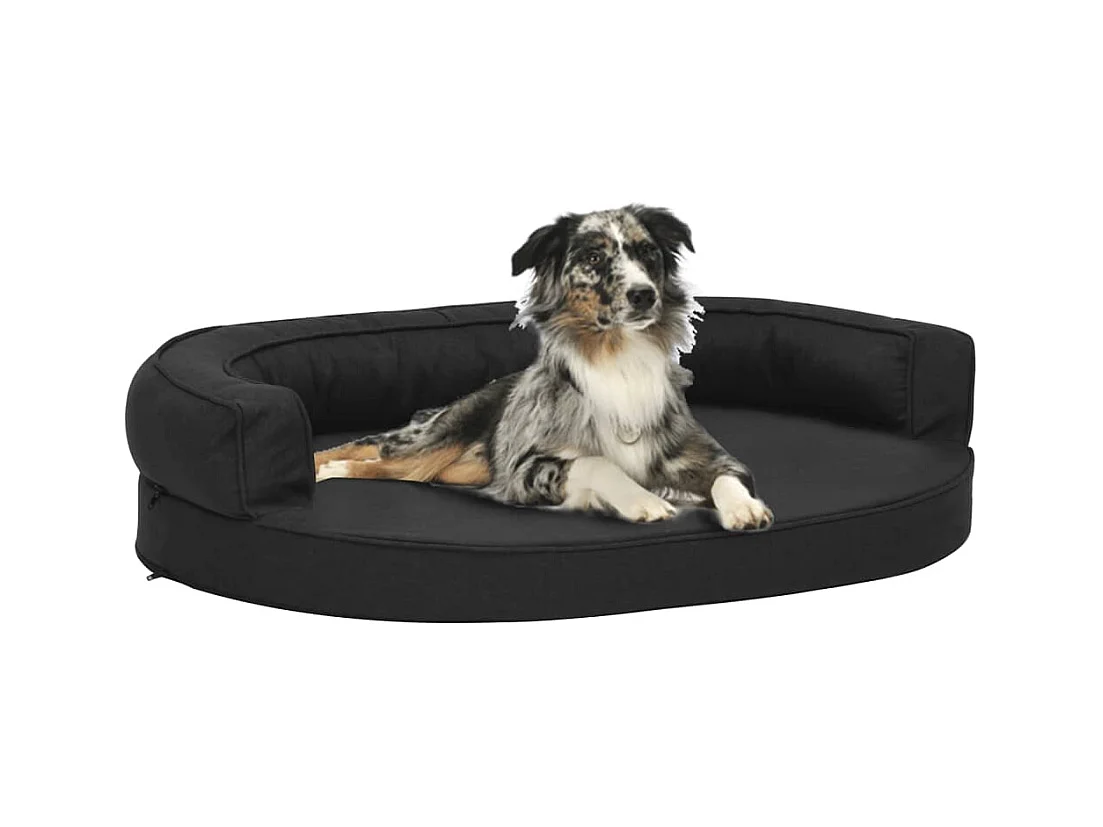 Colchón de cama de perro ergonómico aspecto lino negro 75x53cm