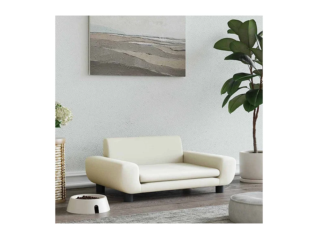 Cama para perros de terciopelo crema 70x45x33 cm