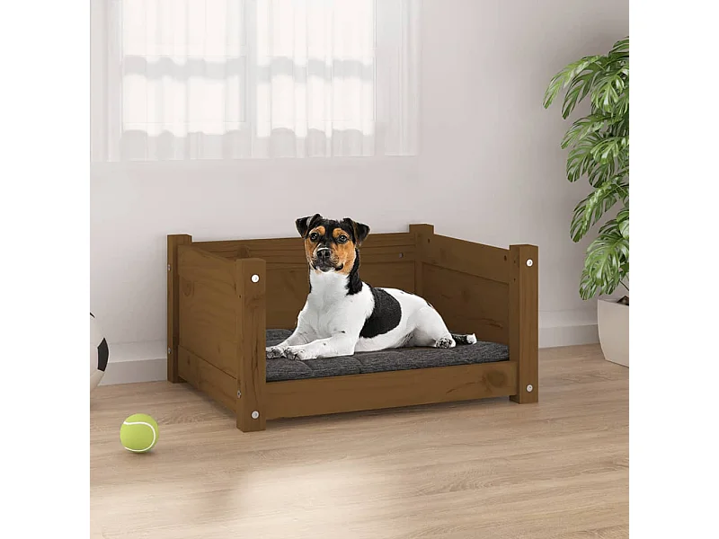 Cama para perros madera maciza pino marrón miel 55,5x45,5x28 cm