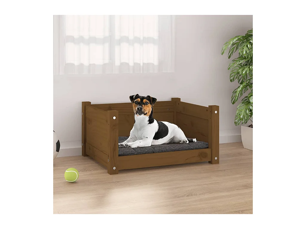 Cama para perros madera maciza pino marrón miel 55,5x45,5x28 cm
