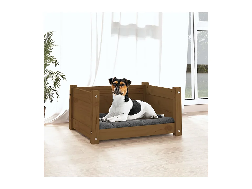 Cama para perros madera maciza pino marrón miel 55,5x45,5x28 cm