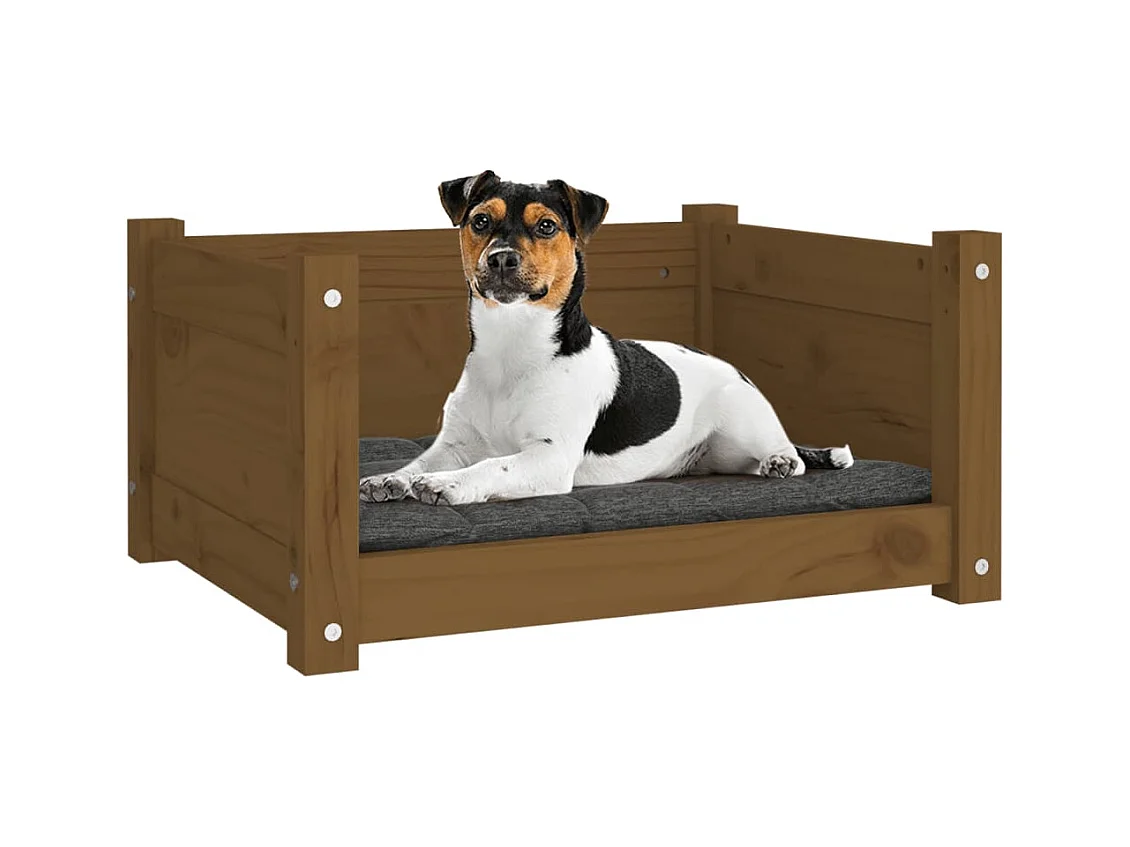 Cama para perros madera maciza pino marrón miel 55,5x45,5x28 cm