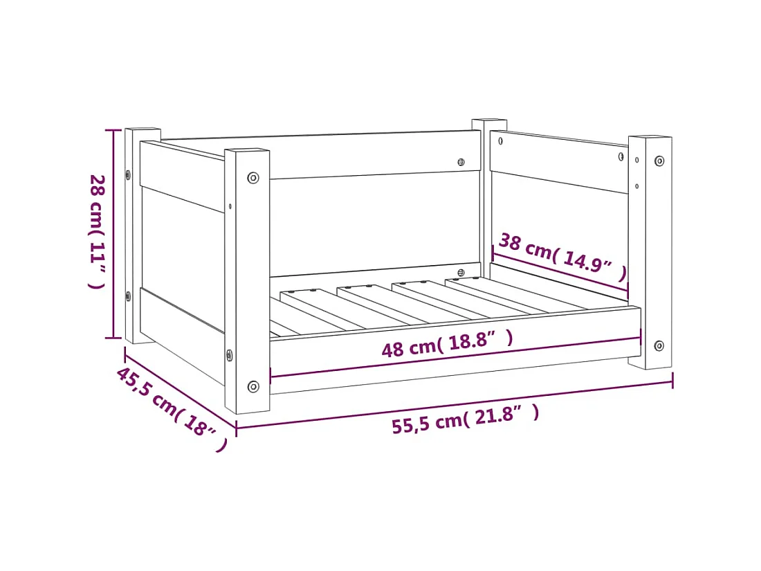 Cama para perros madera maciza pino marrón miel 55,5x45,5x28 cm