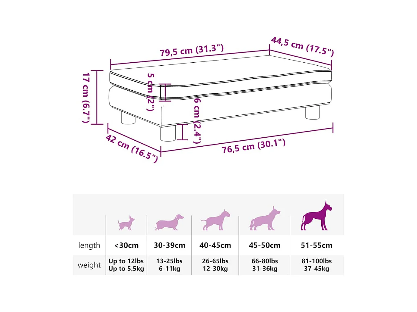 Cama para perros con extensión terciopelo rosa 100x50x30 cm