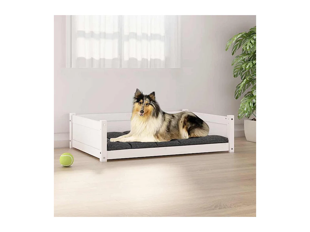 Cama para perros madera maciza de pino blanco 95,5x65,5x28 cm