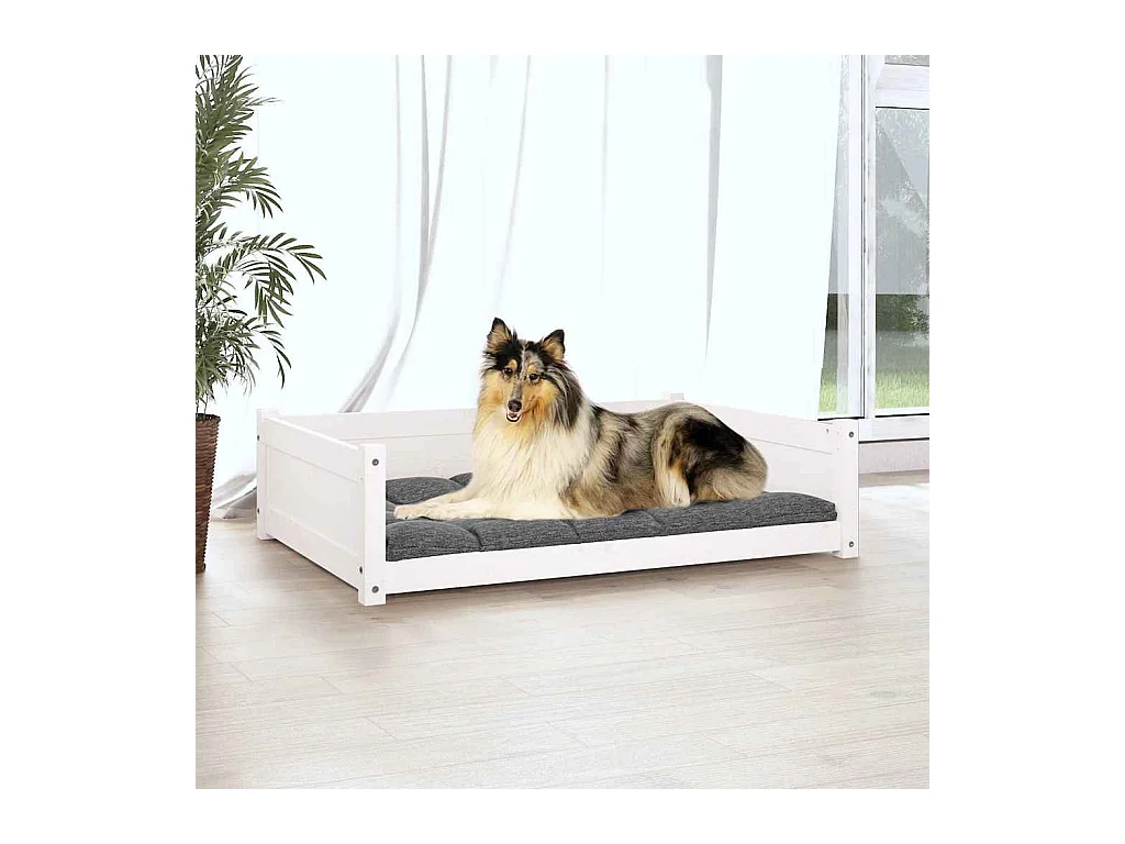 Cama para perros madera maciza de pino blanco 95,5x65,5x28 cm