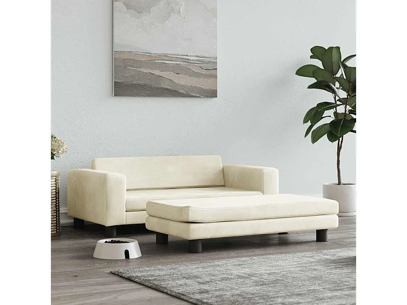 Cama para perros con extensión terciopelo crema 100x50x30 cm