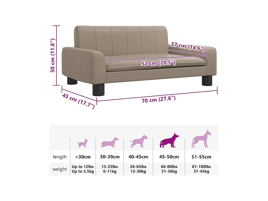 Cama para perros de cuero sintético color capuchino 70x45x30 cm