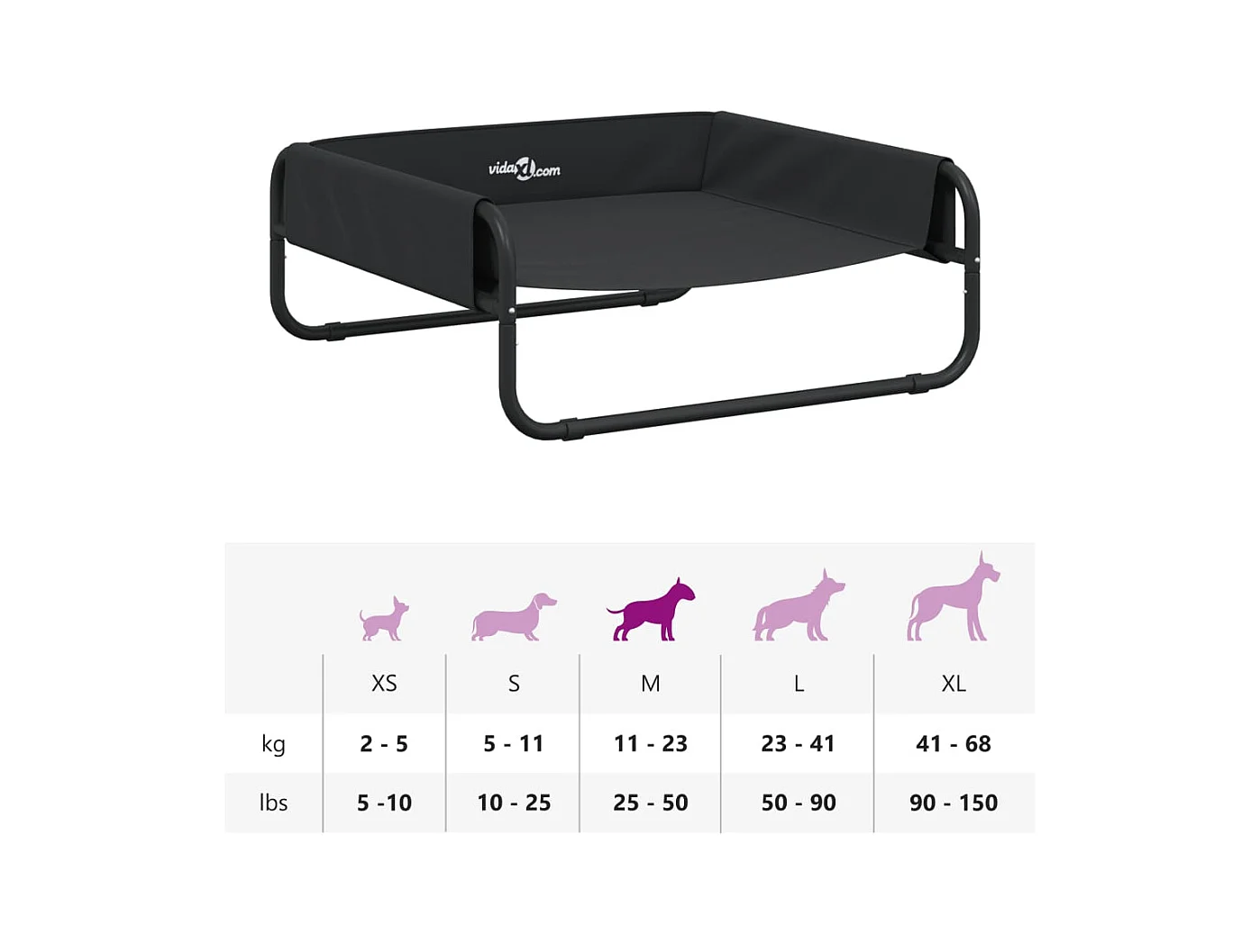 Cama elevada para perros tela oxford y acero gris antracita