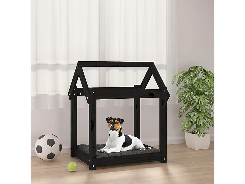 Cama para cães 61x50x70 cm madeira de pinho preto