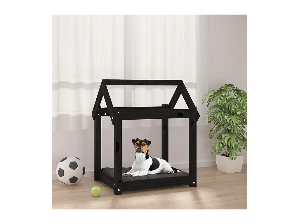 Cama para cães 61x50x70 cm madeira de pinho preto