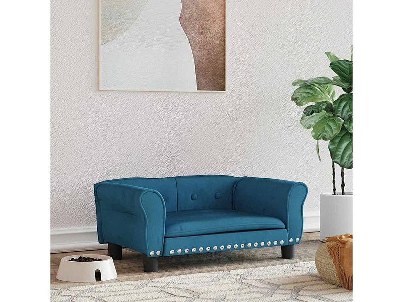 Cama para perros de terciopelo azul 70x45x30 cm