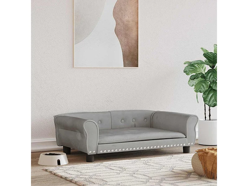 Cama para cães 95x55x30 cm veludo cinzento-claro