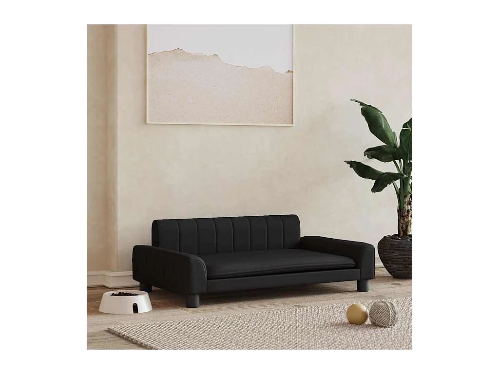 Cama para perros de cuero sintético negra 90x53x30 cm