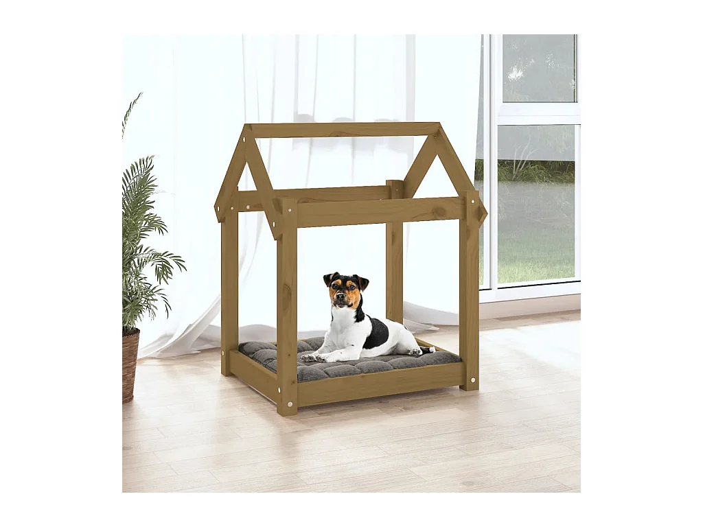 Cama para cães 61x50x70 cm pinho maciço castanho mel