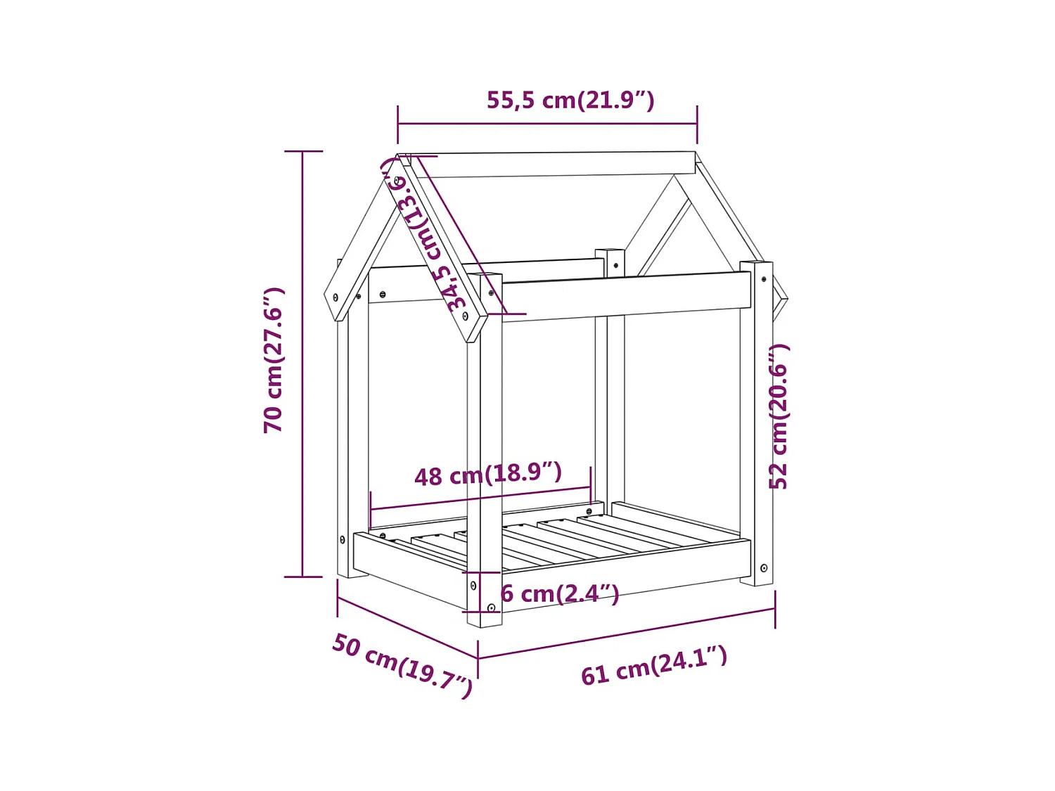Cama para cães 61x50x70 cm pinho maciço castanho mel