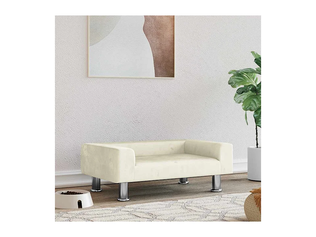Cama para perros de terciopelo crema 70x45x26,5 cm