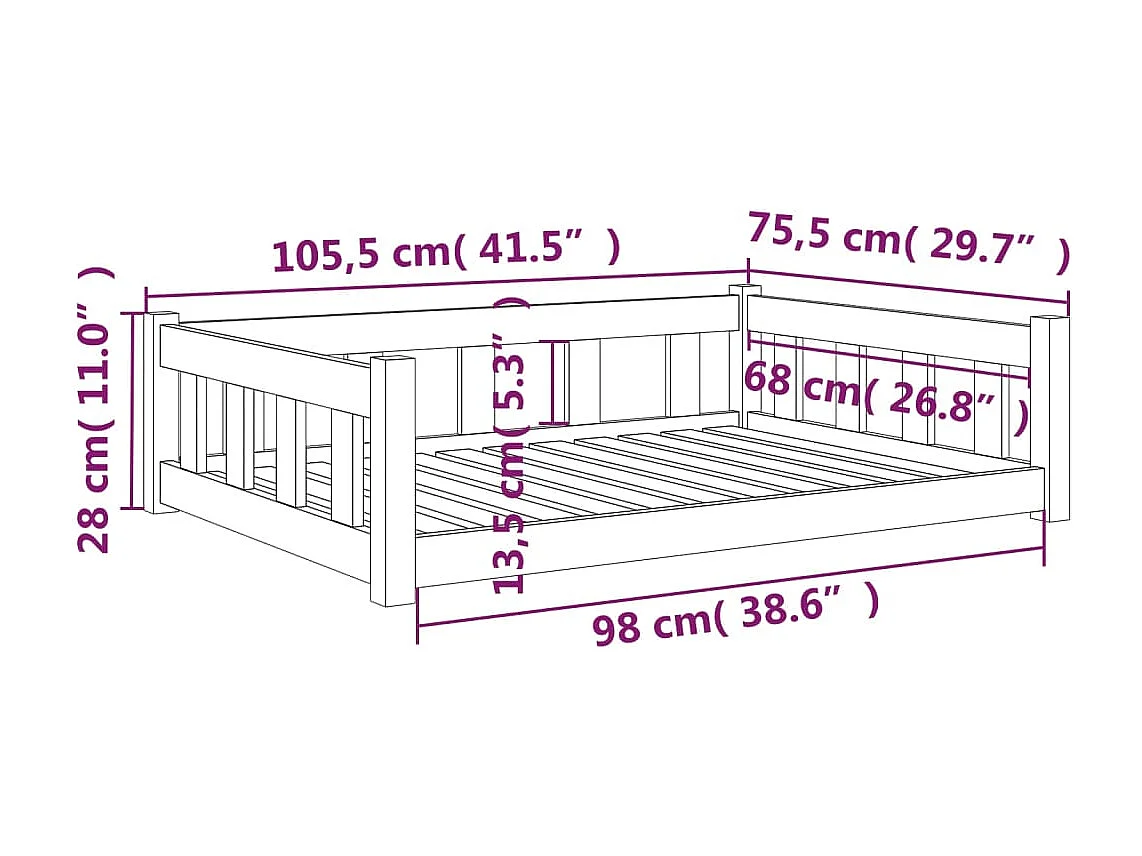 Lit pour chien 105,5 x 75,5 x 28 cm Bois de pin massif