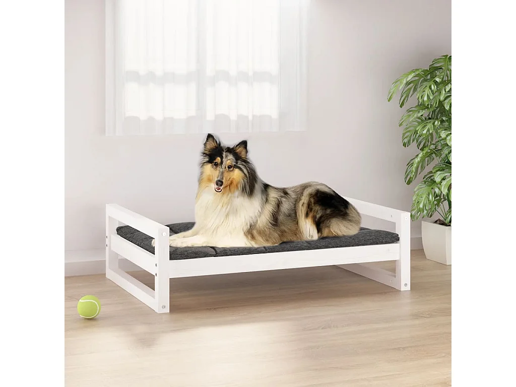 Lit pour chien Blanc 95,5x65,5x28 cm Bois de pin solide