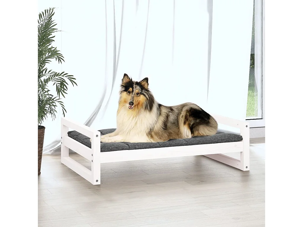 Lit pour chien Blanc 95,5x65,5x28 cm Bois de pin solide