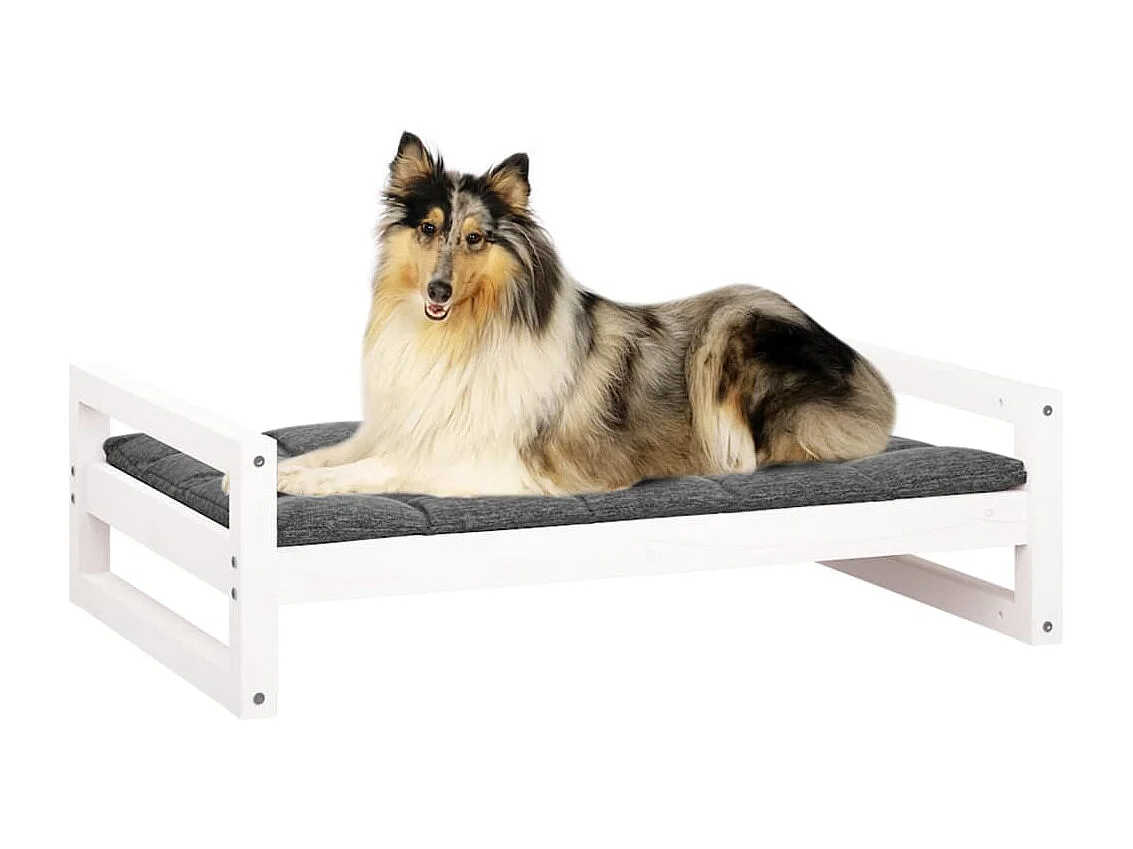 Lit pour chien Blanc 95,5x65,5x28 cm Bois de pin solide