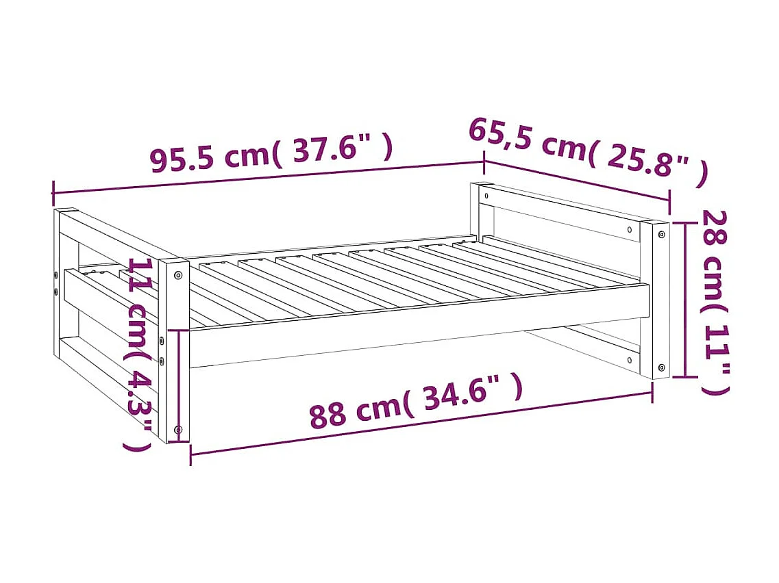 Lit pour chien Blanc 95,5x65,5x28 cm Bois de pin solide