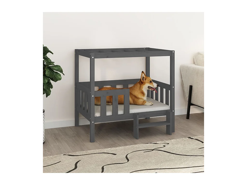 Cama para perros madera maciza de pino gris 95,5x73,5x90 cm