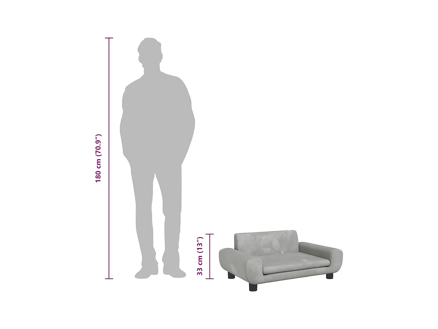 Cama para perros de terciopelo gris claro 70x45x33 cm