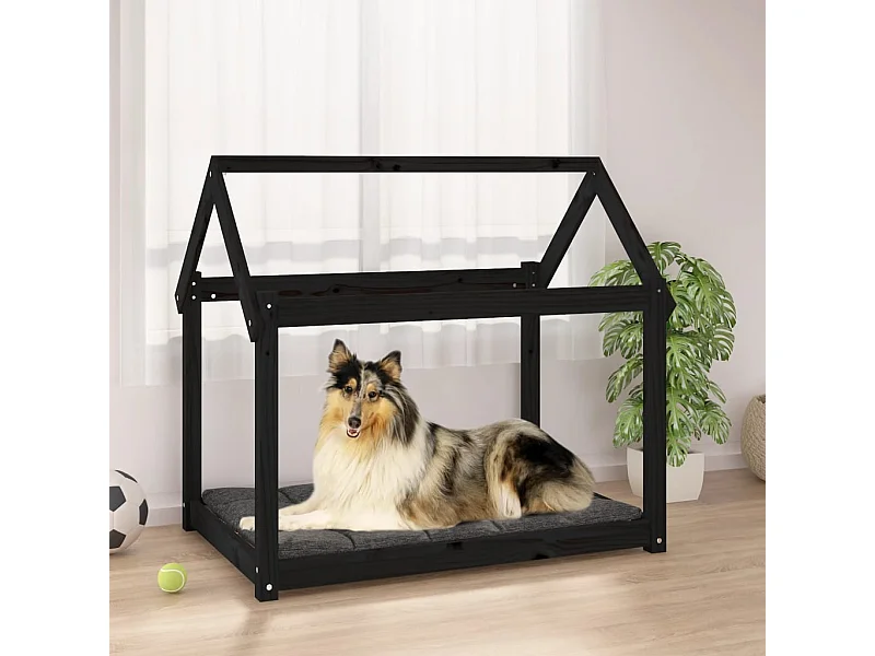 Cama para perros madera maciza de pino negro 101x70x90 cm