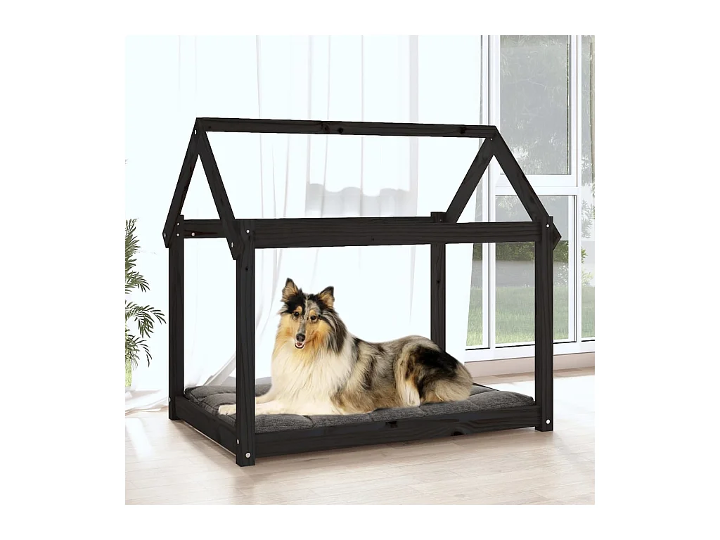 Cama para perros madera maciza de pino negro 101x70x90 cm