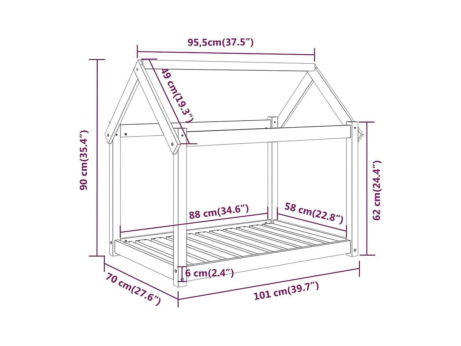Lit pour chien Noir 101x70x90 cm Bois de pin solide