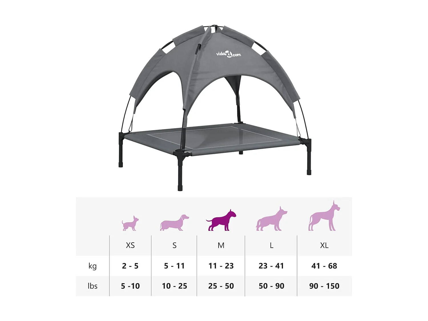 Lit pour chien avec auvent anthracite tissu Oxford et acier