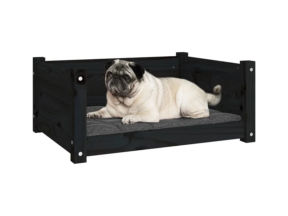 Cama para perros madera maciza de pino negro 65,5x50,5x28 cm