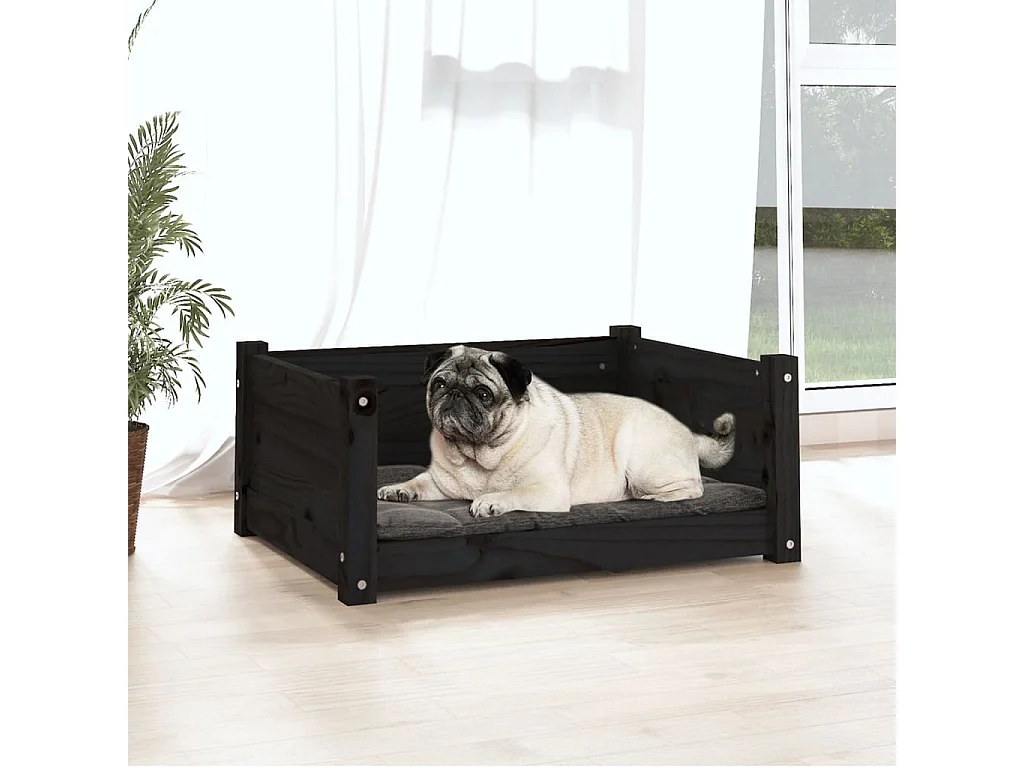 Lit pour chien Noir 65,5x50,5x28 cm Bois de pin solide