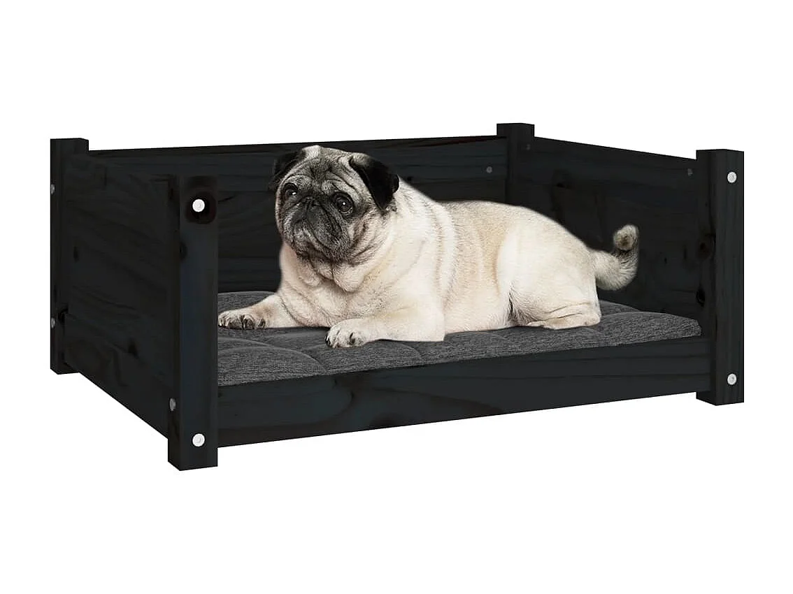 Lit pour chien Noir 65,5x50,5x28 cm Bois de pin solide