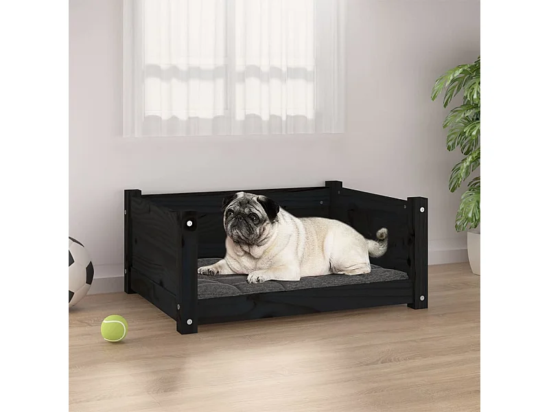 Lit pour chien Noir 65,5x50,5x28 cm Bois de pin solide