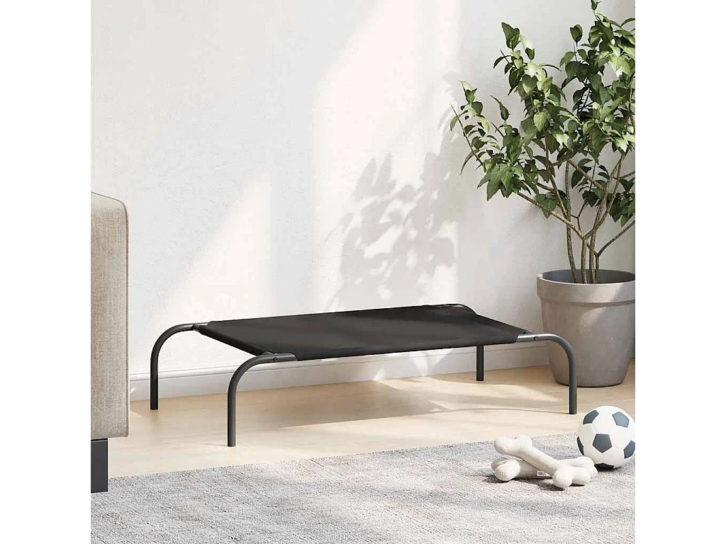 Cama elevada para perros negra 90x50x20 cm tela Oxford y acero