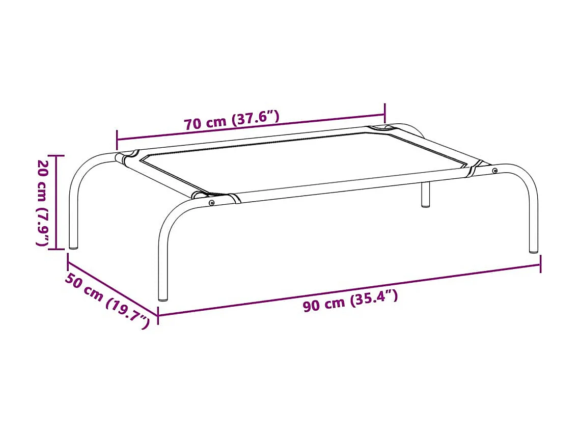 Cama elevada para perros negra 90x50x20 cm tela Oxford y acero