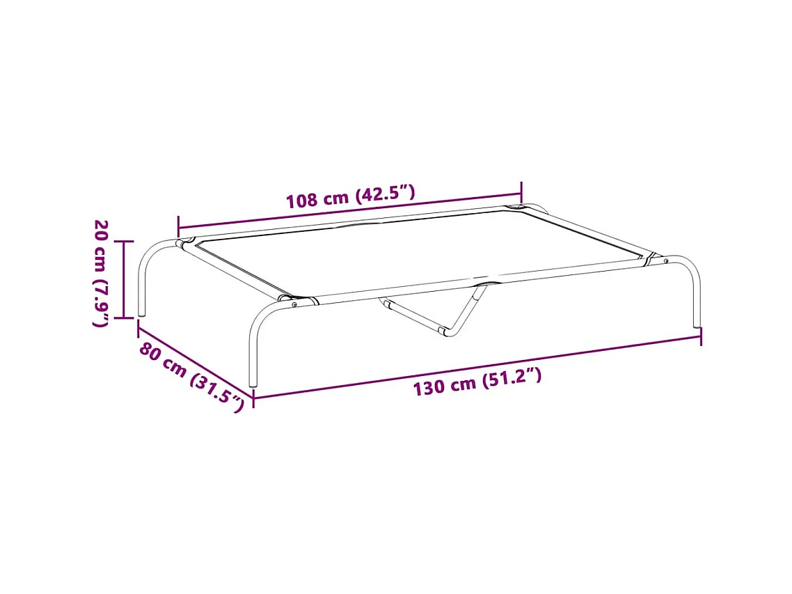 Cama para cães elevada 130x80x20cm tecido oxford e aço cinzento