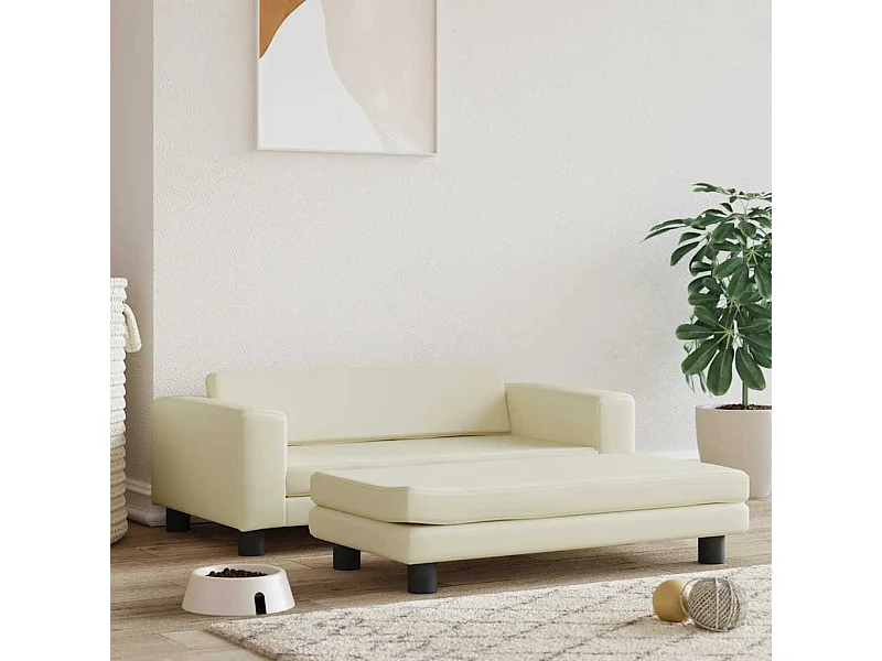 Cama de perros con extensión cuero sintético crema 100x50x30 cm